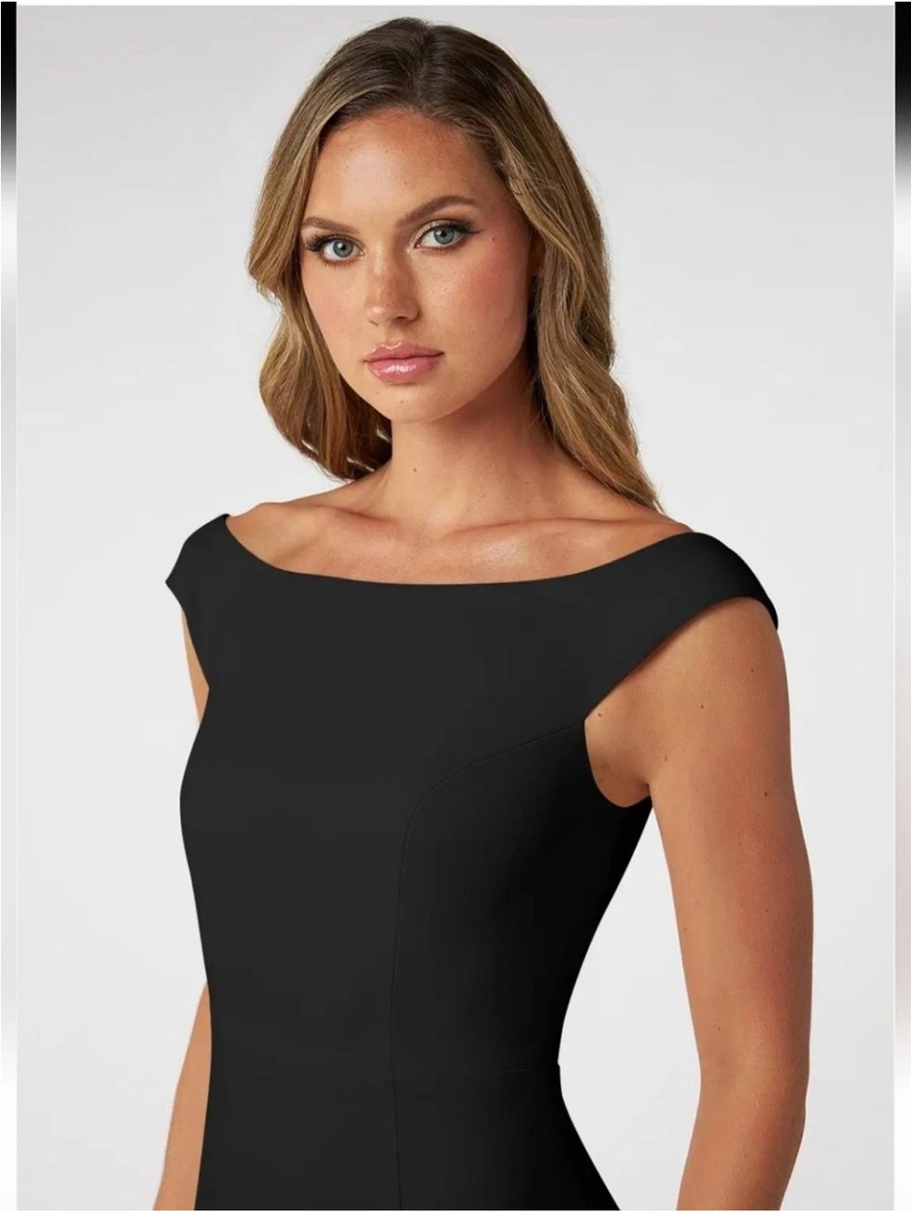 Azazie Nicolina Black Mermaid Boat Neck Stretch Crepe Formal Gown Dress Size A4 - Picture 5 of 11